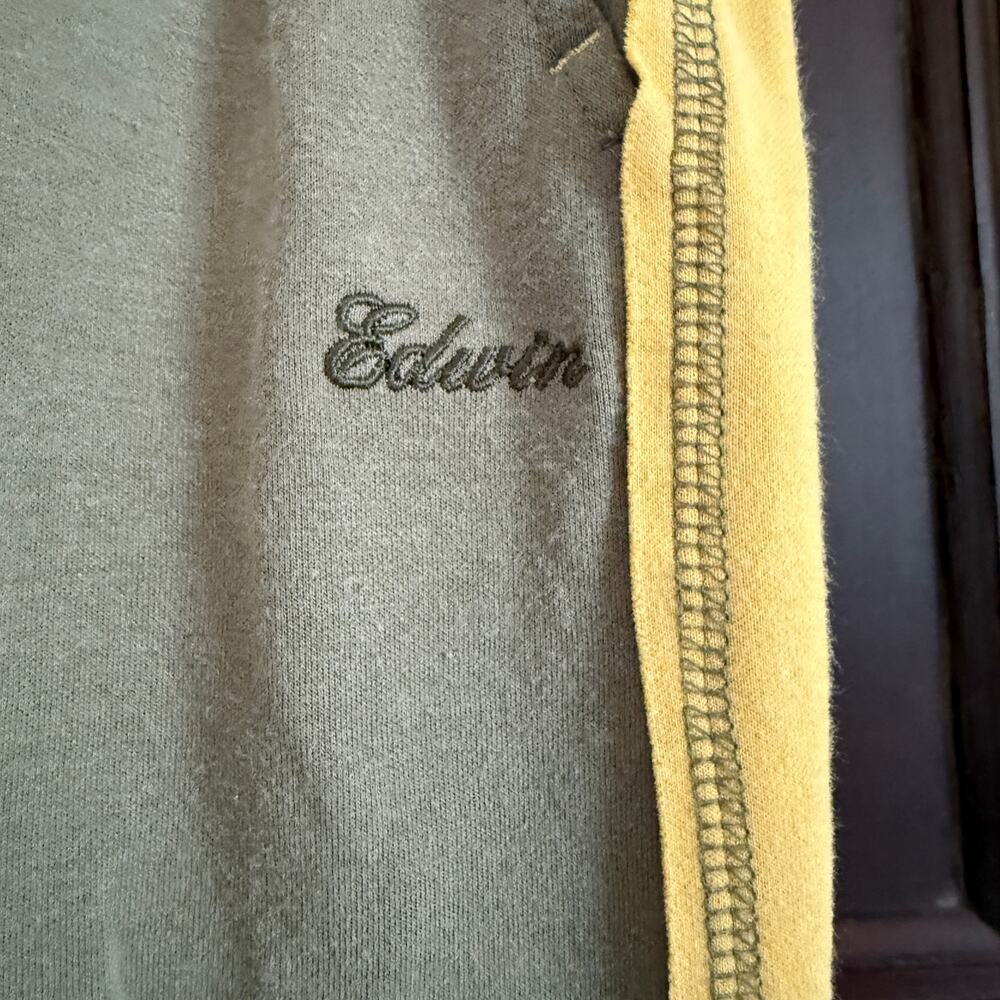 EDWIN | Olive Green and Yellow Side stripe straight leg sweatpants | XL - Picture 3 of 6